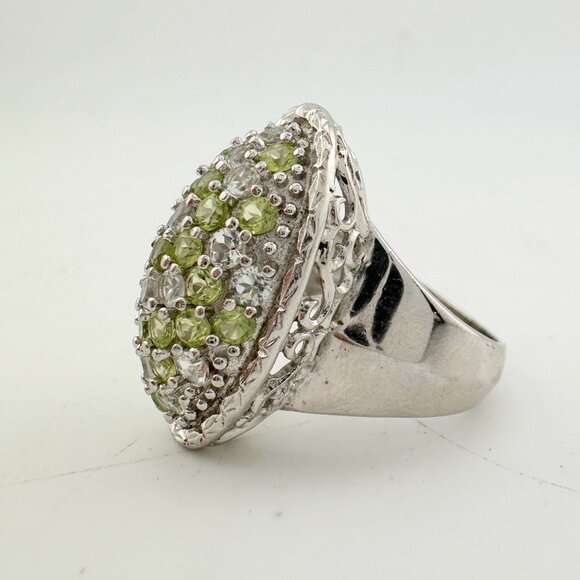 3 Carat Large and Beautiful Peridot Pave' Ring Size 7 - Picture 8 of 16
